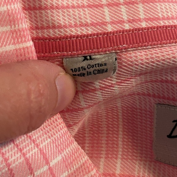 David Donahue Men Size XL Pink Tartan Plaid 100% Cotton Long Sleeve Dress Shirt - Picture 4 of 7